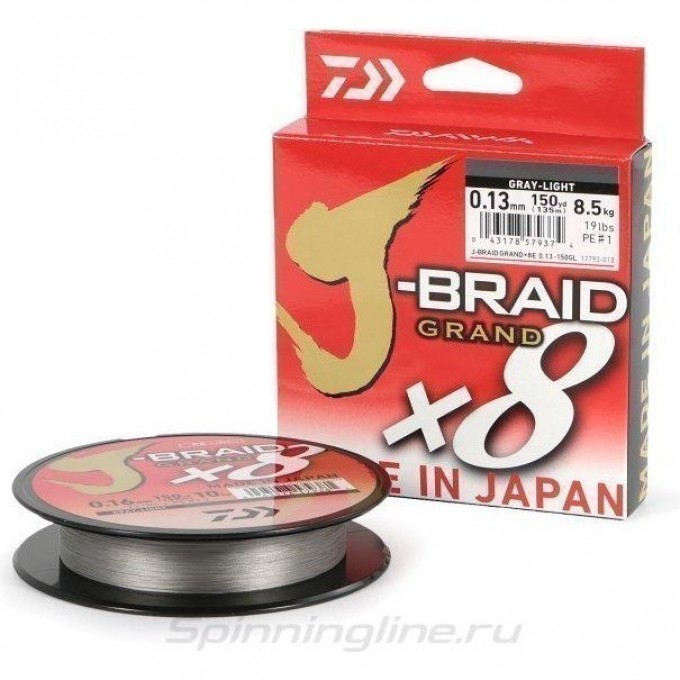 Шнур DAIWA J-BRAID GRAND X8 135М 0,16ММ GRAY-LIGHT 12793-016 Шнур DAIWA J-BRAID GRAND X8 135М 0,16ММ GRAY-LIGHT 12793-016