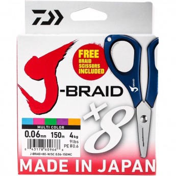 Шнур DAIWA J-Braid X8E-W/SC 0,06мм 150м multicolor + ножницы Шнур DAIWA J-Braid X8E-W/SC 0,06мм 150м multicolor + ножницы